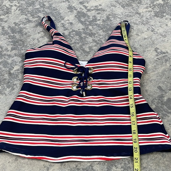 New La Blanca Sailor Striped Tankini Swim Top Red Blue Stripe Patriotic Sz 14 - Picture 7 of 10